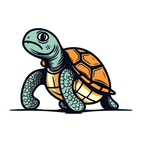 Turtle on a white background. Vector illustration in cartoon sty