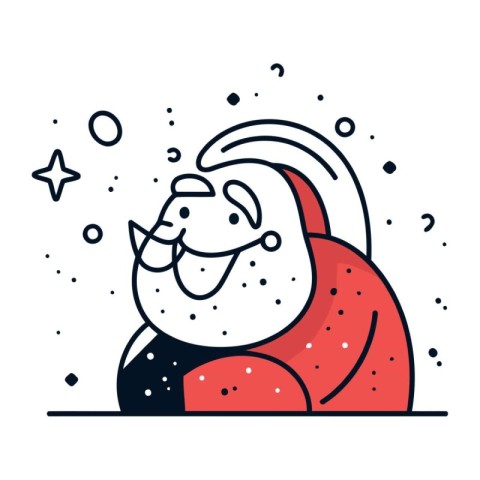 Funny cartoon Santa Claus. Vector illustration in line art style