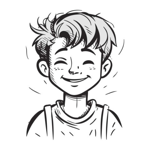 Smiling boy face. Vector hand drawn illustration in sketch style