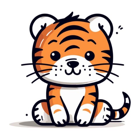 Cute cartoon tiger. Vector illustration isolated on a white back