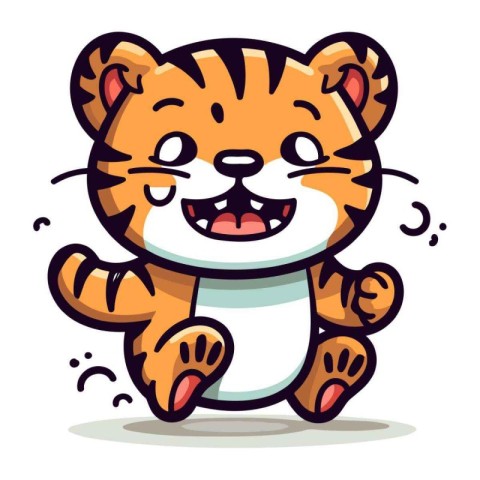 Cute cartoon tiger. Vector illustration isolated on a white back