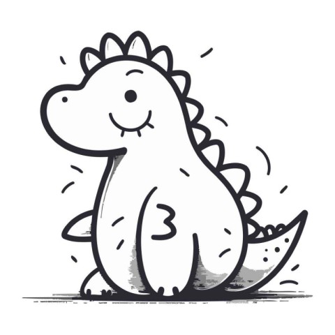 Cute cartoon dinosaur. Vector illustration. Black and white draw