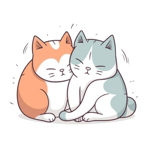 Cute cat and cat sitting together. Vector illustration in cartoo