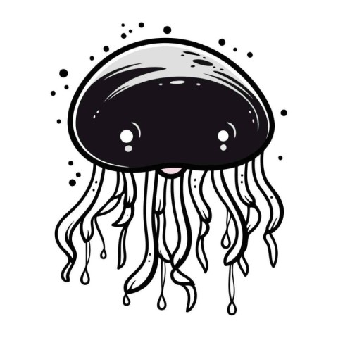 Black and white vector illustration of cute cartoon jellyfish is