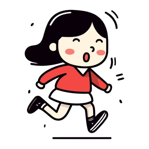 Illustration of a Girl Running in a Red T Shirt