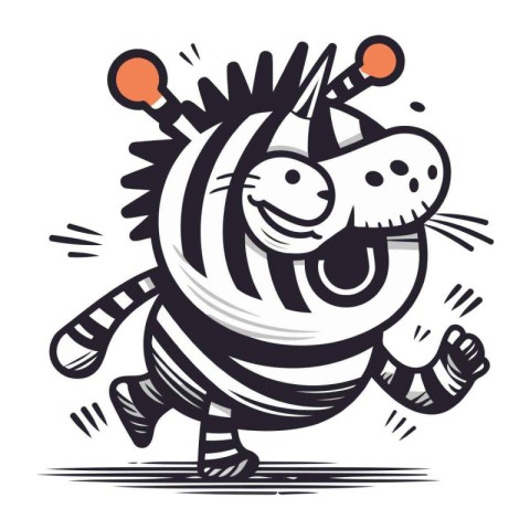 Zebra in cartoon style. Vector illustration on a white backgroun