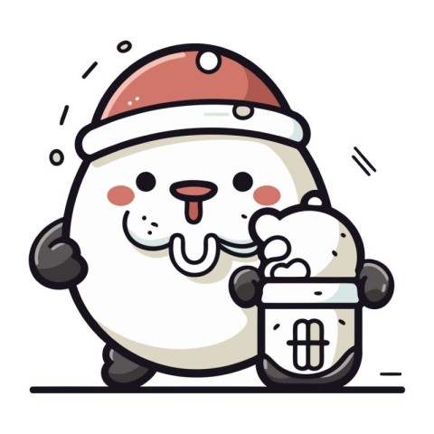 Cute Snowman with a cup of coffee. Vector illustration.