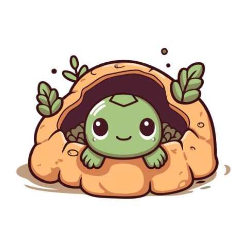 Cute turtle in the shell of an egg. Vector illustration.