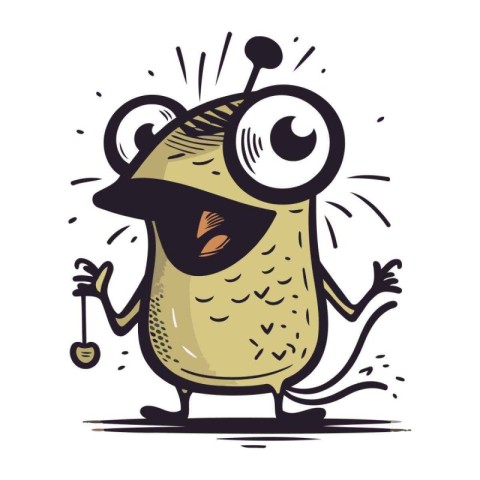 Funny cartoon monster with a key in his hand. Vector illustratio