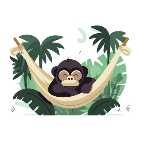 Cute monkey in hammock. Vector illustration in cartoon style.