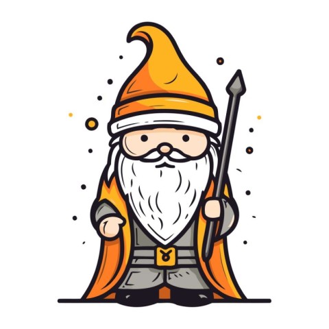 Cute Cartoon Wizard Character. Vector Illustration. Isolated On