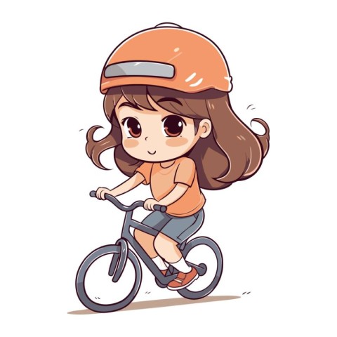 Cute little girl riding a bicycle. Vector illustration isolated