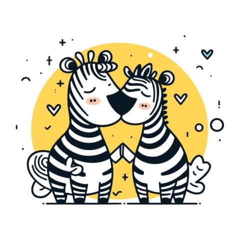 Cute zebra couple in love. Vector illustration in flat style