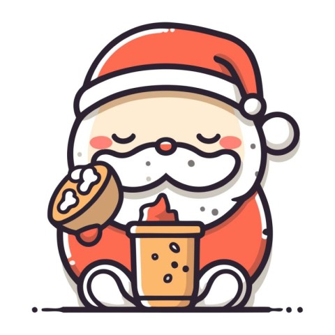 Santa Claus with a cup of coffee. Vector illustration in line st