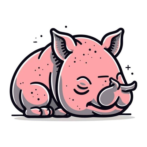 Cute baby rhinoceros sleeping. Vector illustration in cartoon st