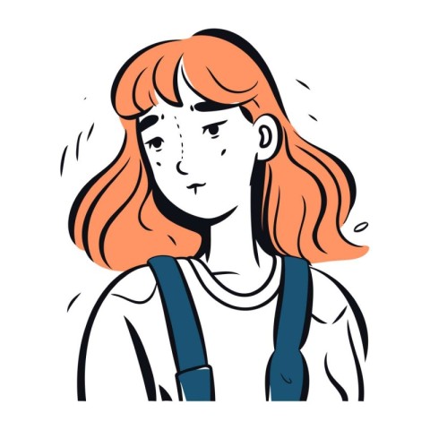 Vector illustration of a girl with red hair in a white shirt.