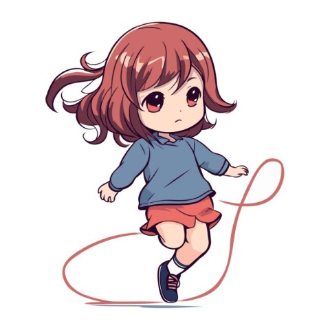 A cute little girl is running on a rope. Vector illustration.