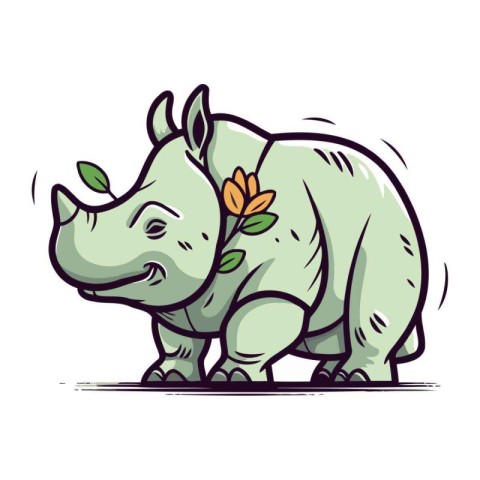 Rhinoceros with a flower. Vector illustration isolated on white