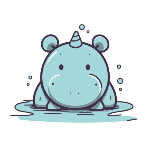 Cute hippo in water. Vector illustration. Isolated on white back