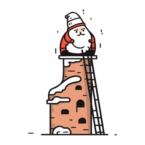 Santa Claus climbing the chimney. Vector illustration in cartoon