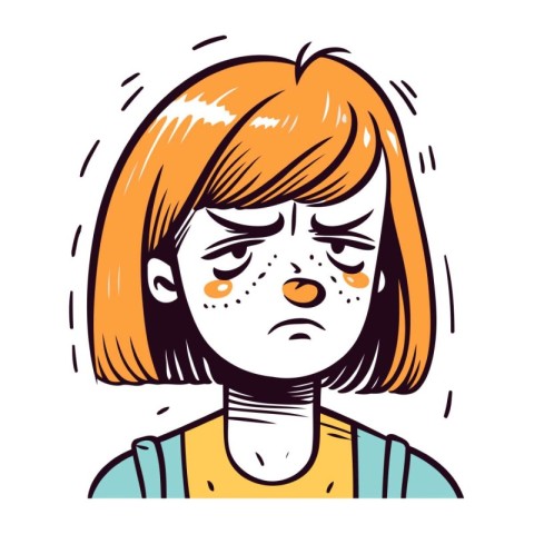 Sad woman with pimples on her face. Vector illustration in carto