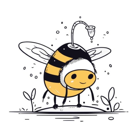 Vector illustration of a cute cartoon bee in doodle style.