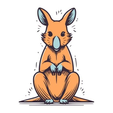 Cute kangaroo sitting on the ground. Vector illustration.