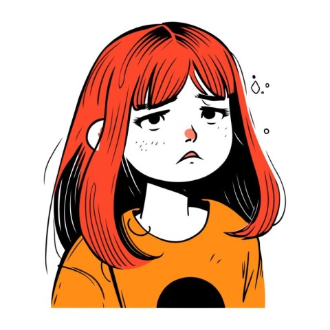 Sad woman with red hair. Vector illustration of a sad girl.