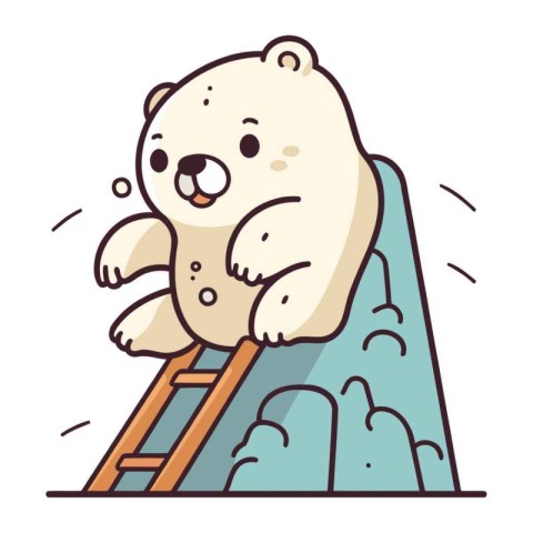 Polar bear climbing a ladder. Vector illustration in cartoon sty