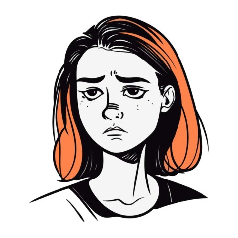 Portrait of a sad woman. Vector illustration on white background