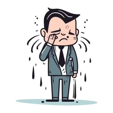 Upset Businessman Crying. Vector Cartoon Illustration.