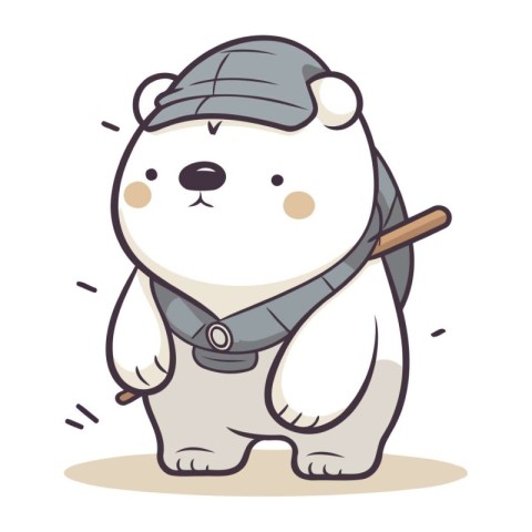 Polar bear wearing winter hat and holding baseball bat. Vector i