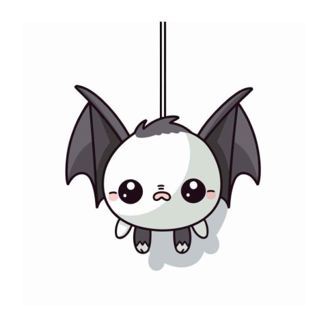 Cute cartoon bat hanging on a rope. Vector illustration isolated