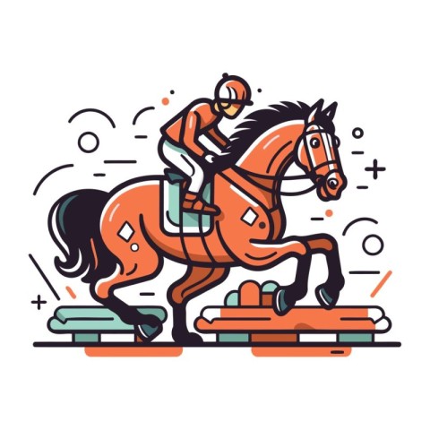 Horse racing. equestrian sport. jockey on horse. Vector illustra