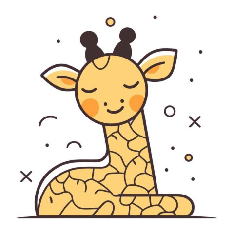 Cute giraffe. Vector illustration in flat linear design style.