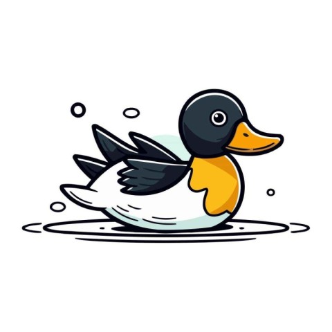 Vector illustration of a cute duck swimming in the water. Isolat