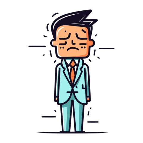 Sad businessman cartoon character. Vector illustration in thin l