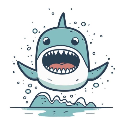 Shark vector illustration. Cute cartoon shark character with ope