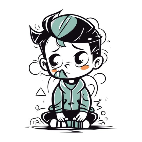 Illustration of a Little Boy Crying and Wearing Green Jacket