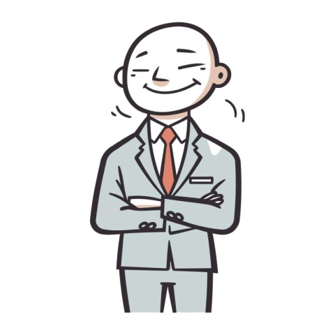 Vector illustration of a bald man in a business suit with folded