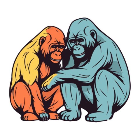 Monkey and monkey sitting together. Vector illustration on white