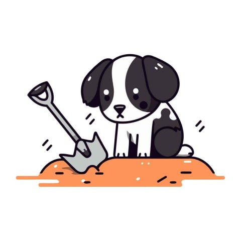 Cute dog with shovel. Vector illustration in a flat style.