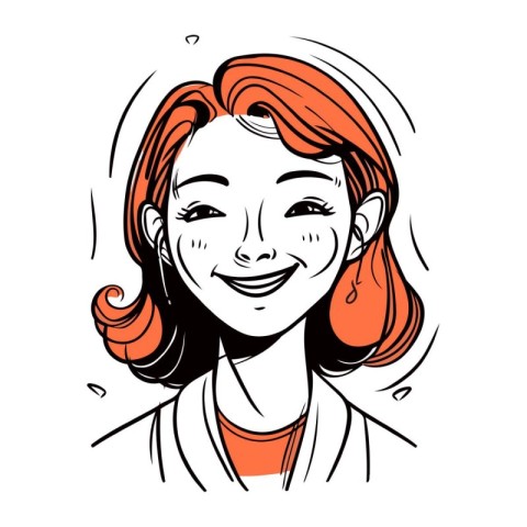 Smiling woman with red hair. Vector illustration in sketch style