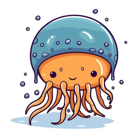 Cute cartoon jellyfish. Vector illustration isolated on white ba