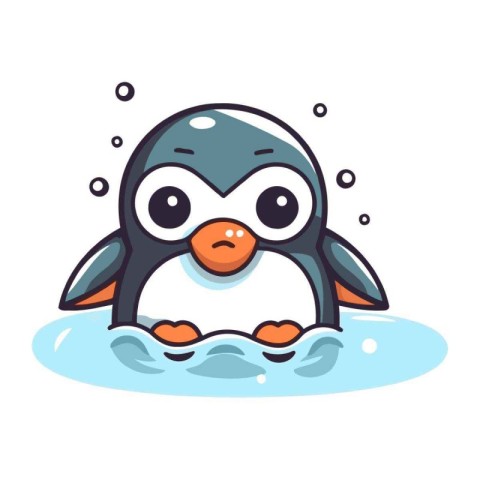 Cute cartoon penguin swimming in the sea. Vector illustration.