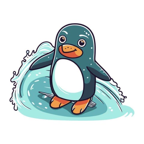 Cute penguin on ice. Vector illustration of cartoon penguin.