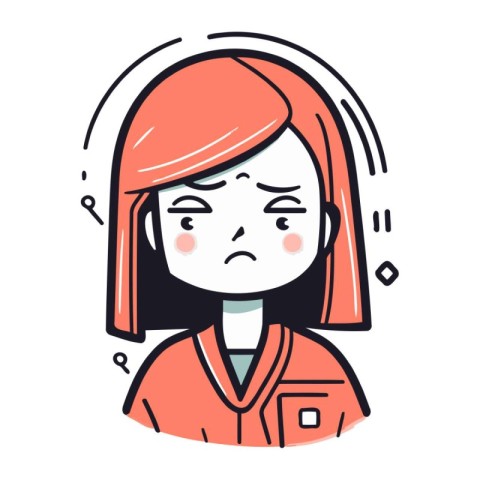 Sick woman with headache. Vector illustration in line art style.