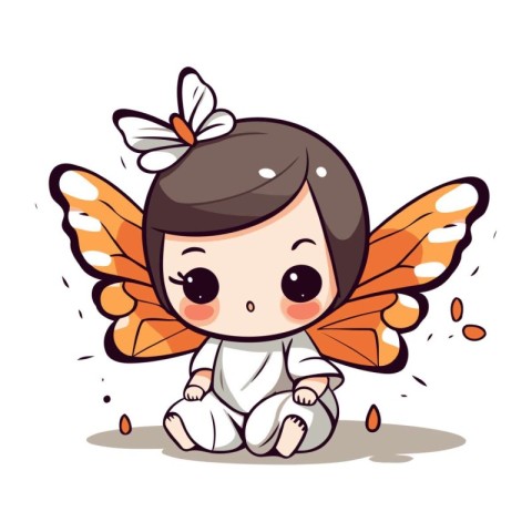 Cute little angel with butterfly wings. Vector illustration isol