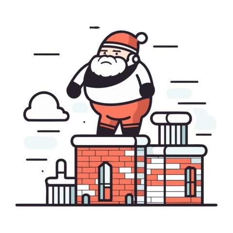 Santa Claus standing on chimney. Vector illustration in flat sty