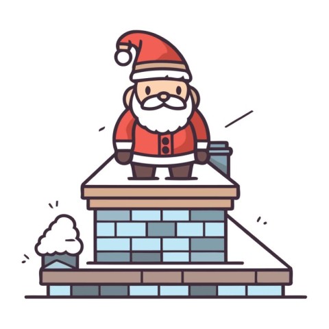 Santa Claus standing on the chimney. Christmas and New Year vect